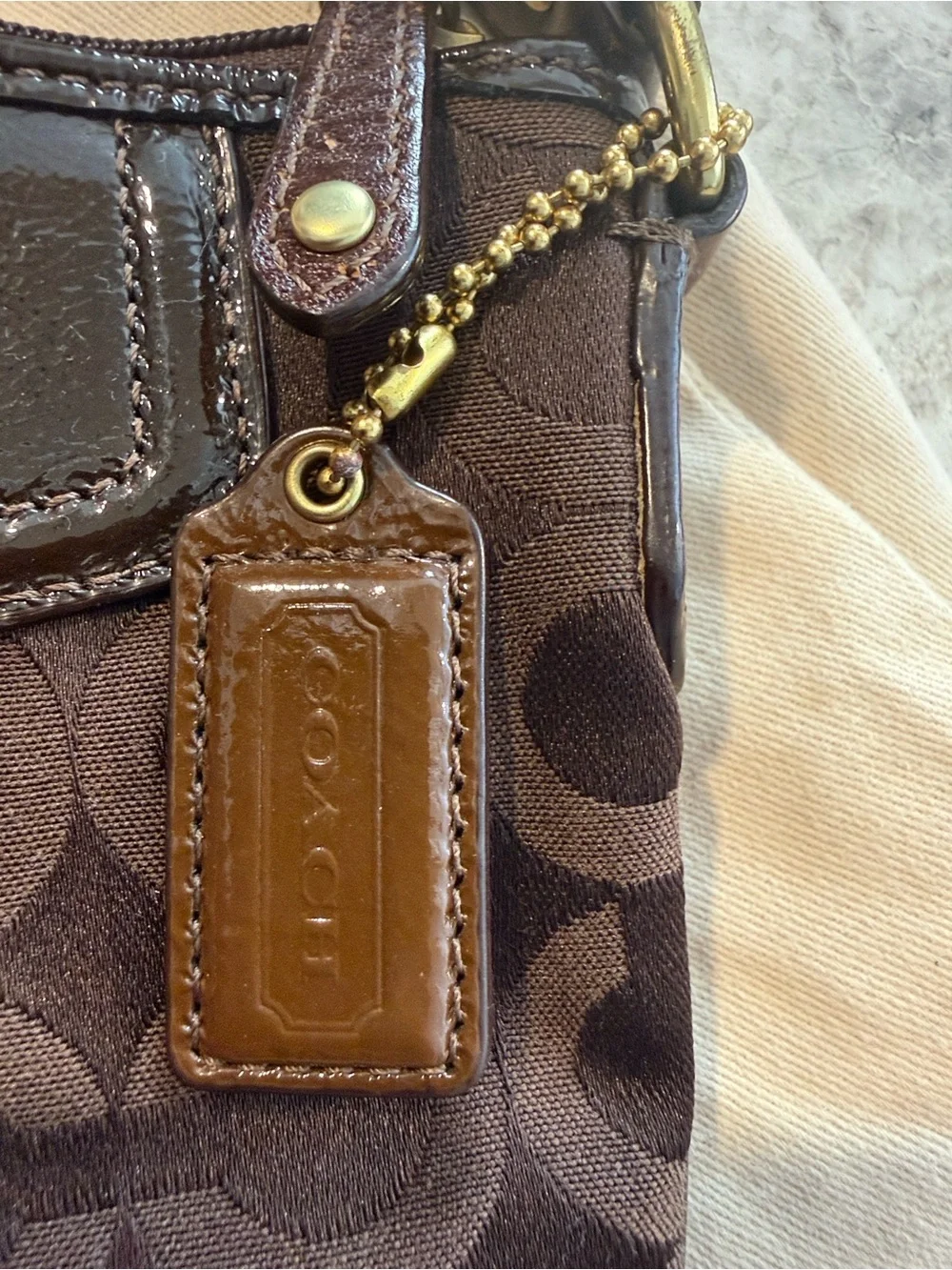 Coach Brown Signature Canvas Crossbody with Gold Hardware